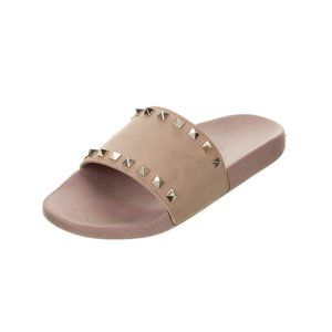 VALENTINO GARAVANI Rockstud Rubber Slide Sandals in Nude